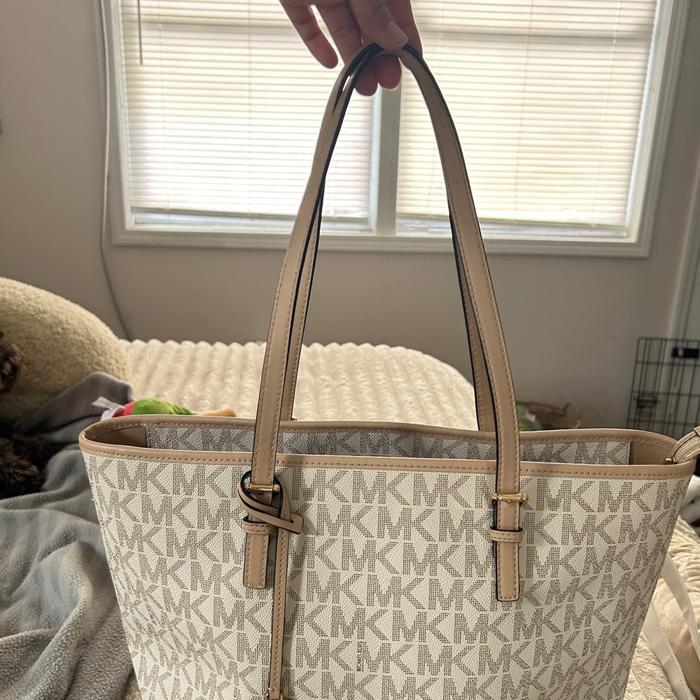 Michael Kors Monogram Cream and Tan Tote